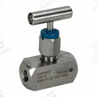 PARKER Needle Valve: Inline Valve Body, 316 Stainless Steel, 1/4 in Pipe Size, FNPT x FNPT, Female (MPN V-503SDT). Key specifications — Standards: ASTM A 105; Brand: PARKER; Connection Gender - Side 2: Female; Connection Gender - Side 1: Female; Connection Type - Side 1: NPT; Connection Type - Side 2: NPT; Connection Type: FNPT x FNPT.