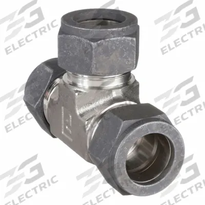 PARKER Compression Tee Fitting: 3/8 in OD x 3/8 in OD x 1/4 in OD Fitting Size - Single-Ferrule Stainless Steel Fittings