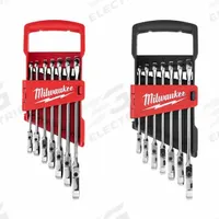 MILWAUKEE Combination Wrench Set: Alloy Steel, Chrome, 8 Tools, Std, Storage Tray (MPN 48-22-9429, 48-22-9529). Key specifications — attr309581: Chrome; attr309580: Alloy Steel; attr309571: No; attr309583: No; attr309587: Yes; attr324931: MILWAUKEE; attr309569: 3/8 in to 3/4 in; attr309572: Storage Tray.