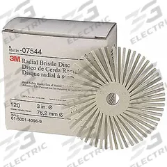 SCOTCH-BRITE Radial Bristle Disc: Type A, 3 in Dia x 3/8 in Wd, 3/8 in Arbor, Ceramic, 40 PK (MPN 61500139417). Key specifications — Connector Size: 3/8 in; Brand: SCOTCH-BRITE; Connection Type: Arbor Hole.
