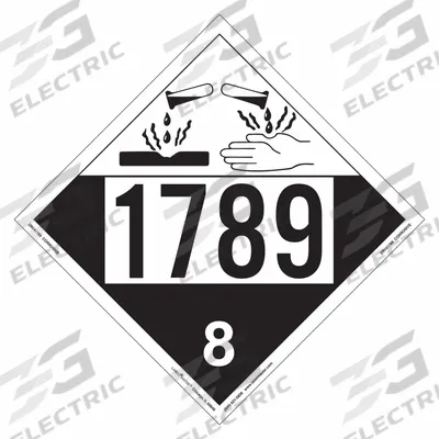 LABELMASTER Corrosive Placard: 1789, 10 3/4 in x 10 3/4 in, 10 3/4 in Label Ht, Vinyl - Class 8: Corrosive