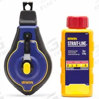 IRWIN Chalk Line Reel: 6:1, 100 ft Line Lg, Blue, 1.8 oz Fill Wt, Big-Mouth Turn and Lift Door, Red (MPN IWHT48443RC). Key specifications — attr1270037: 6:1; attr1270064: IRWIN; attr1270076: ABS Plastic.