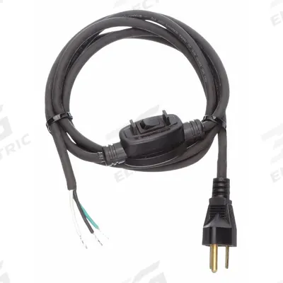 APPROVED VENDOR Power Cord: 8 ft Lg, 3/18, 5-15P Plug, Bare Wire Receptacle, SJO, Rubber - General Purpose Power Cords with On/Off Switch