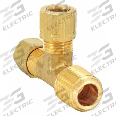 PARKER Compression Tee Fitting: 1/4 in OD x 1/4 in Pipe x 1/4 in OD Fitting Size, Brass - Self-Aligning Brass Compression Fittings