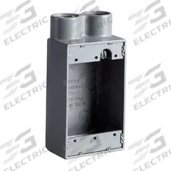 HUBBELL KILLARK Device Box: Aluminum, Rectangular, 1 Gangs, 3/4 in Hub Size, 18 cu in Capacity, Gray (MPN FSS-2). Key specifications — Color: Gray; Brand: HUBBELL KILLARK.