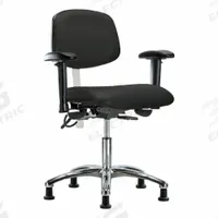 ESD/Cleanroom Chair: Vinyl, Arms Included, Ht Range 19 in to 24 in, 19 in Seat Wd, 18 in Seat Dp (MPN BR-NECR-DHCH-CR-T0-A1-EG-ESDBLK). Key specifications — Foot Support: No; Back Tilt Backward: 13.5°; Back Tilt Forward: 10.5°; Base Material: Aluminum; Brand: APPROVED VENDOR; Product Type: Cleanroom Chair; Cleanroom Class: ISO 5; ESD-Safe: ESD-Safe.