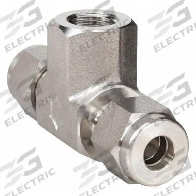 HAM-LET Compression Tee Fitting: 3/8 in OD x 3/8 in OD x 1/4 in Pipe Fitting Size - Double-Ferrule Stainless Steel Fittings