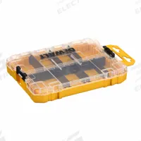 DEWALT Tool Case: 8 7/8 in W 7 5/8 in D 1 11/16 in H, Plastic, Yellow, Hinged Lid, 6 Compartments (MPN DWAN2190). Key specifications — attr1116905: Yellow; attr1116917: Hinged; attr1116946: DEWALT.