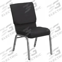 FLASH FURNITURE Stacking Chair: Fabric Seat, Fabric, Metal Frame, Seat Color Black, Armless, Foam (MPN FD-CH02185-SV-JP02-GG). Key specifications — Chair Color: Black.