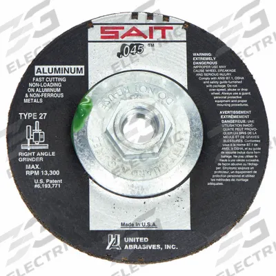 UNITED ABRASIVES-SAIT Depressed Center Cut-Off Wheel: Type 27, 5" x 0.045" x 5/8"-11, Aluminum Oxide - General Purpose Cut-Off Wheels for Soft Metals