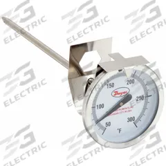 DWYER Clip On Dial Thermometer: 50°F to 300°F, +/- 2% Accuracy, 8 in Stem Lg, Fahrenheit (MPN CBT38061). Key specifications — Accuracy: +/- 2%; Brand: DWYER; Temperature Units: Fahrenheit.