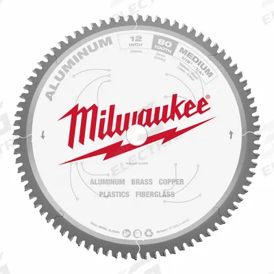 MILWAUKEE Circular Saw Blade: 12 in Blade Dia., 80 Teeth, 0.12 in Cut Wd, 1 in Arbor Size - Aluminum & Soft Metal-Cutting Blades