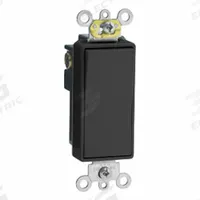 LEVITON Wall Switch: Rocker Switch, Single Pole, Maintained, Ebony, 120/277V AC, 15 A (MPN 5691-2E). Key specifications — Color: Ebony; Illuminated: Yes; Voltage Rating: 120/277V AC.
