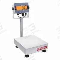 OHAUS Industrial Bench Scale: 12 in x 14 in, IP65/IP66, Column-Mounted, Stainless Steel (MPN i-D33XW75B1R1 AM). Key specifications — Connection Ports: USB; Readability: 0.02 lb/10 g; Brand: OHAUS; Weighing Surface Material: Stainless Steel.
