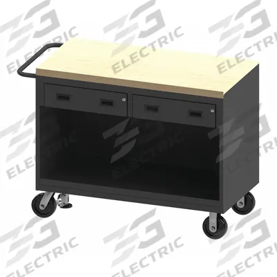 WESTWARD General Purpose Steel Mobile Workstation: 54 1/8 in x 24 1/4 in, Butcher Block - Mobile Cabinet Benches with Open Storage & Drawers