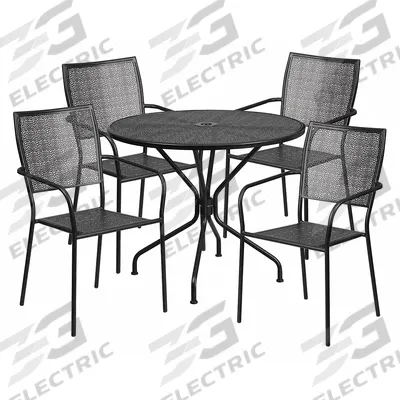 FLASH FURNITURE Round Patio Table Set: Black, Metal Chair Back, 35 1/4 in Table Dia - Round Patio Table Sets