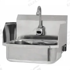 SANI-LAV Hands-Free Sink: 1 Stations, 5 in Bowl Dp, 14 in Bowl Lg, 11 in Bowl Wd, Faucet Included (MPN ESB2-607L-0.5). Key specifications — Includes Side Splash: Side Splash Included; Series: Stainless Steel Hand Wash Sink; Brand: SANI-LAV; Power Source: Battery Powered.