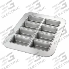 CHICAGO METALLIC Mini Loaf Pan: Aluminized Steel, 8 Slots, 11 1/8 in Overall Wd, 1 1/4 in Overall Dp (MPN 25100). Key specifications — Pan Style: Mini-Loaf Pan; Brand: CHICAGO METALLIC; Color: Silver; Material: Aluminized Steel; NSF Certified: No; Number of Slots: 8.