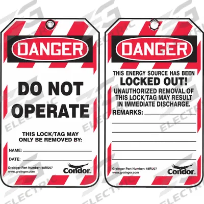 CONDOR Lockout Tag: Danger, Danger Do Not Operate, Plastic, Remarks, Write-On Surface - Safety