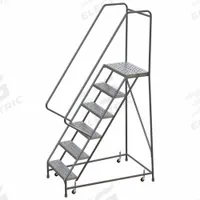 BALLYMORE Rolling Ladder: 5 ft Platform Ht, Assembled, Aluminum, Wt-Actuated, Perforated (MPN WLAR106246). Key specifications — Includes Handrails: Handrails Included; Material: Aluminum; Brand: BALLYMORE; Color: Gray.