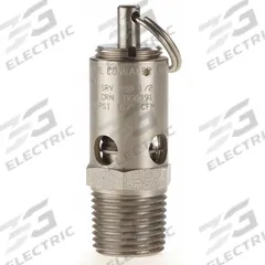 CONRADER Safety Valve: Soft Seat, 1/2 in (M)NPT Inlet (In.), 50 psi Preset Setting (PSI), Viton (MPN SRV390-1/2-V-SS-050). Key specifications — attr291993: Soft Seat; attr291998: Stainless Steel; attr292007: Viton; attr292009: Stainless Steel; attr294753: CONRADER.