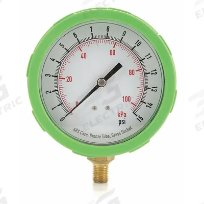APPROVED VENDOR Industrial Pressure Gauge: Green, 0 psi 400 psi, 4 in Dial, 1/4 in NPT Male - Dial Pressure Gauges with Color-Coded Cases