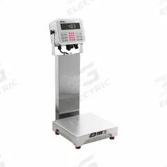 B-TEK Food Scale: 18 in Weighing Surface Dp, 18 in Weighing Surface Wd, 26 in Overall Ht, LCD (MPN NB-BS-1818-100-HS-T403S W/AQUASHIELD KIT). Key specifications — Connection Ports: RS-232; Readability: 0.01 kg/10 g/0.02 lb/0.32 oz; Brand: B-TEK; IP Rating: IP69K.