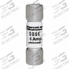 MERSEN Fuse: SBS Series, Midget, Fast-Acting, 6 A, 600 V AC, 13/32 in x 1 3/8 in, Non-Indicating (MPN SBS6). Key specifications — attr1287209: SBS; attr211192: MERSEN.