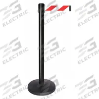 QUEUEWAY Barrier Post with Belt: Red, Chevron, No Legend, 10 ft Belt Lg, Black, 10 ft x 2 in (MPN QPLUS-33-D3). Key specifications — Base Material: ABS; Belt Color: Red; Brand: QUEUEWAY; Post Material: Metal Alloy; Post Color: Black; Message: No Legend.