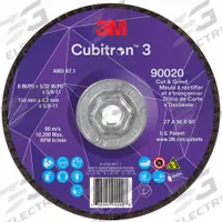 3M CUBITRON 3 Cut-Off and Grinding Wheel: Type 27, 6" x 5/32" x 5/8"-11, Ceramic, 36 Grit (MPN 90020). Key specifications — Brand: 3M CUBITRON 3.