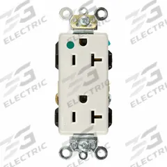 LEVITON Plugs and Receptacles: Hospital Grade, Duplex, 5-20R, Light Almond, 125V AC, 20 A (MPN 16362-HGT)