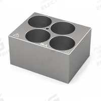 IKA Dry Block: Anodized Aluminum, 3 3/4 in Overall Wd, 3 in Overall Lg, 4 Wells, 35 mm Well Dia (MPN 4469300). Key specifications — Product Type: Dry Block Heater; Includes Thermometer Well: Yes; Material: Anodized Aluminum; Brand: IKA.