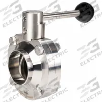 DIXON Butterfly Valve: 1/2 in Pipe Size, Solder, 140 psi Max. Pressure (CWP), 316L Stainless Steel (MPN B5107V050BB-A). Key specifications — Average Surface Roughness (Ra): ≤ 32 micron; Brand: DIXON; Stop Positions: 4; Handle Type: Lever; Body Material: 316L SS; Disc Material: 316L SS.