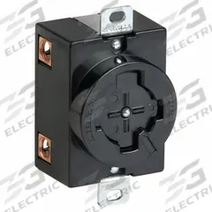 HUBBELL Locking Receptacle: Non-NEMA, Black, 250V DC/600V AC, 20 A_30 A Current Rating, 3 Poles (MPN HBL20403). Key specifications — Brand: HUBBELL.