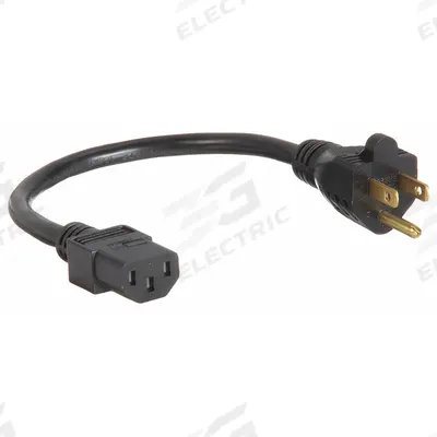 APPROVED VENDOR Power Cord: 1 ft Lg, 3/16, 5-15P Plug, C13 Receptacle, SJT, PVC, 13 A Current - Electronic Equipment Power Cords