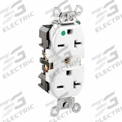 LEVITON Plugs and Receptacles: Hospital Grade, Duplex, 6-20R, White, 250V AC, 20 A, 2 Pole / 3 Wire (MPN 8400-W)