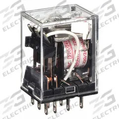 OMRON General Purpose Relay: Socket Mounted, 5 A Current Rating, 240V AC, 3PDT, 11 Pins/Terminals (MPN MY3N-AC220/240). Key specifications — Brand: OMRON; Base Type: Square; Mounting Style: Plug-In; Pin Shape: Flat; Electrical Connection: Quick-Connect; Manufacturer Part Number: MY3N-AC220/240; Operating Current: 2 A at 24V DC (Inductive Load); Series: MY Series.