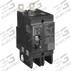 EATON Miniature Circuit Breaker: 20 A, 277/480V AC, Single Phase, 14kA at 277/480V AC, 2 Poles, Std (MPN GHB2020). Key specifications — attr195951: 20 A; attr195952: 277/480V AC; attr195953: Single; attr195954: 14kA at 277/480V AC; attr195958: Standard; attr195955: Eaton Powerline Panelboards; attr211136: EATON.