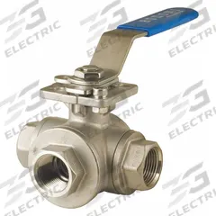 BONOMI Manual Three-Way Ball Valve: 2 in, CF8M Stainless Steel, L Flow, FNPT x FNPT x FNPT (MPN 966N-2). Key specifications — Brand: BONOMI; Handle: Locking Lever.