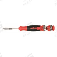 WIHA Multi-Bit Screwdriver: Hex/Phillips/Slotted/Torx Tip, 24 Tips, 9 in Overall Lg, Cushion Grip (MPN 77792). Key specifications — attr1205339: Hex: 3/32 in + 7/64 in + 1/8 in + 9/64 in + 5/32 in + 3/16 in + 7/32 in + 1/4 in + 2 mm + 2.5 mm + 3 mm + 4 mm + 5 mm + 6 mm; attr1205303: WIHA.