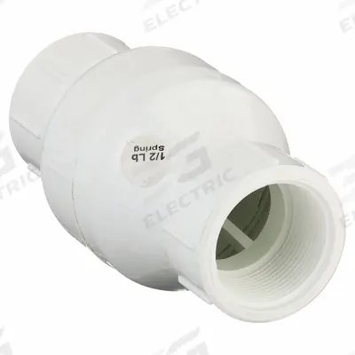 Dayton Spring Check Valve: Inline Valve Body, 1 1/2 in Pipe Size, IPT x IPT, PVC - PVC Poppet Check Valves