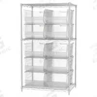 AKRO-MILS Bin Shelving: 36 in x 24 in x 74 in, 1 Sided, 10 Bins, Open, Giant Hopper Bin, Clear (MPN AWS24361288SC). Key specifications — Includes Bins: Yes; Bin Material: Polymer; Frame Color: Silver; Bin HxWxD: (10) 11 in x 16-1/2 in x 23-7/8 in; Frame Material: Steel; Bin Color: Clear; Brand: AKRO-MILS.
