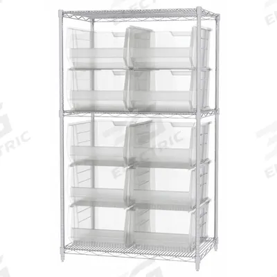 AKRO-MILS Bin Shelving: 36 in x 24 in x 74 in, 1 Sided, 10 Bins, Open, Giant Hopper Bin - Wire Stationary Bin Shelving with Open-Front Bins