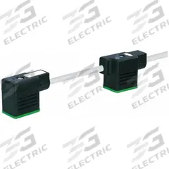 MURRELEKTRONIK Cordset: (2) DIN Form BI Female Right Angle x Bare Wire, 10 m Cable Lg, PUR, Gray (MPN 7000-58101-2371000). Key specifications — Wire Size: 18 AWG; Brand: MURRELEKTRONIK; Cable Jacket Color: Gray; IP Rating: IP67; DIN Connector Spacing: 100 mm.