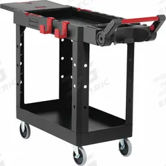 RUBBERMAID COMMERCIAL PRODUCTS Utility Cart: 500 lb, 2 Shelves, 44 in L x 17 in W Self, Black (MPN 1997206). Key specifications — Shelf Color: Black; Brand: RUBBERMAID COMMERCIAL PRODUCTS; Caster/Wheel Configuration: (2) Rigid.