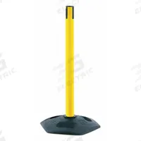 TENSABARRIER Single Belt Receiver Post: Round Sloped, 38 in Post Ht, Yellow, Plastic, Sloped (MPN 886-35-RCV). Key specifications — Brand: TENSABARRIER; Post Color: Yellow; Post Material: Plastic; Base Material: Rubber; Base Shape: Sloped.