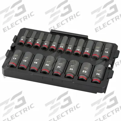 MILWAUKEE Socket Set: 3/8 in Drive, 19 Piece, 6-Point, Metric/SAE - SAE & Metric Socket Sets with Drive Tools