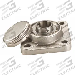 NTN 4 Bolt Flange Bearing: Radial Ball, 2 in Bore, SS, Set Screws, 6 3/8 in Lg, 2 19/64 in Wd, 440C (MPN SUCF211-32CCFG1). Key specifications — Bore Type: Cylindrical; Brand: NTN; Lubricant Material: FDA/USDA-H1 Solid Grease; Mounting Bolt Size: 5/8 in; System of Measurement: Inch; Included Bearing Cap: Closed Cap.