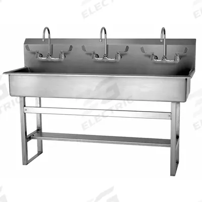 SANI-LAV Wash Station: 45 in Overall Ht, 57 in Bowl Lg, 8 in Bowl Dp, 2 gpm Flow Rate - Three-Station Freestanding Wash Stations with Faucets