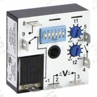 MACROMATIC Multi-Function Encapsulated Timing Relay: Surface Mounted, 12 to 125V DC/24 to 240V AC (MPN THR-3856U). Key specifications — attr866844: 24 A @ 240V AC; attr866845: 12 A @ 125V DC; attr866847: Repeat Cycle OFF 1st; attr866854: Surface; attr866861: 24 to 240V AC; attr933967: 12 to 125V DC; attr866841: MACROMATIC.